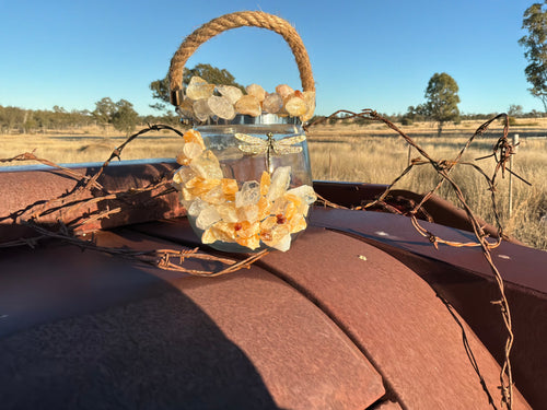 Citrine, Orange Calcite and Clear Quartz Sand Wax Candle/Vase