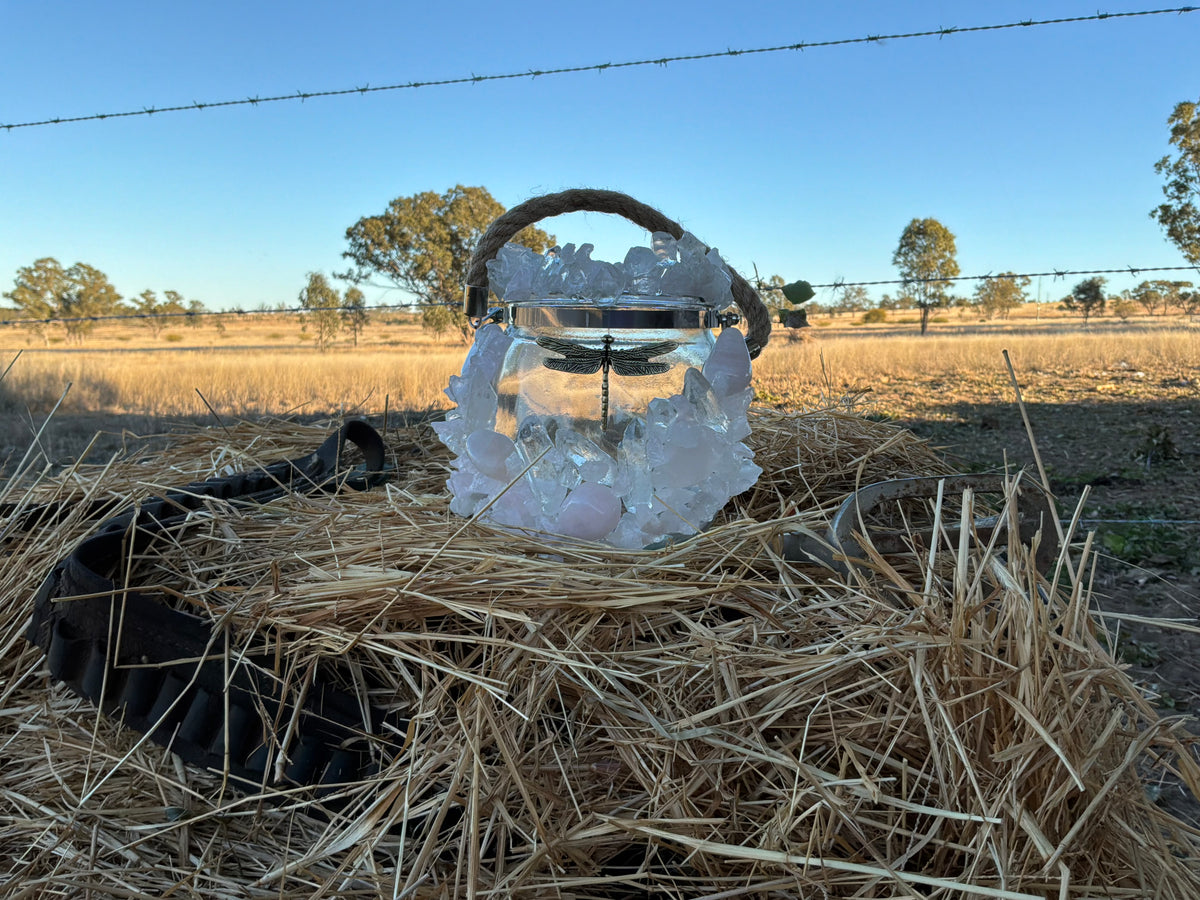 Rose Quartz, Clear Quartz Sand Wax Candle/Vase