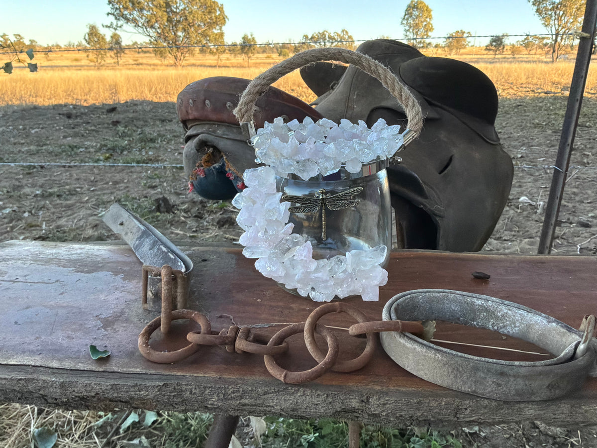 Rose Quartz, Clear Quartz Sand Wax Candle/Vase