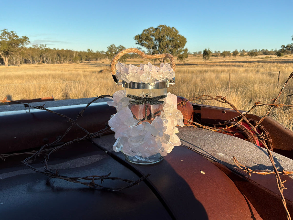 Rose Quartz, Clear Quartz Sand Wax Candle/Vase