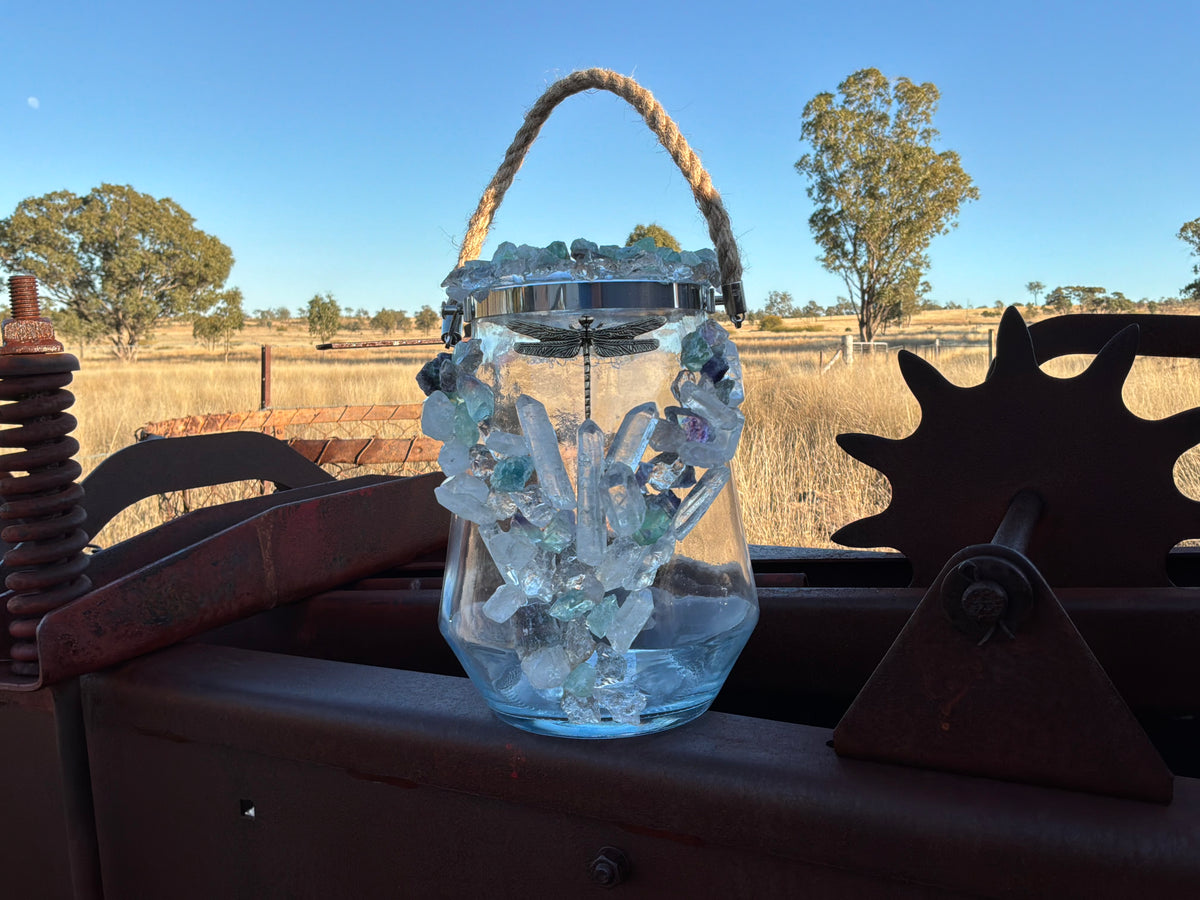 Rainbow Fluorite and Clear Quartz Sand Wax Sandle/Vase