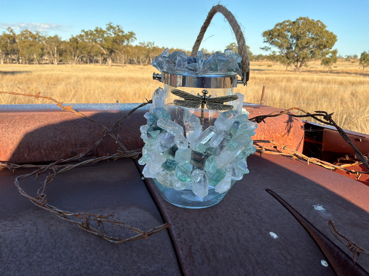 Rainbow Fluorite and Clear Quartz Sand Wax Sandle/Vase