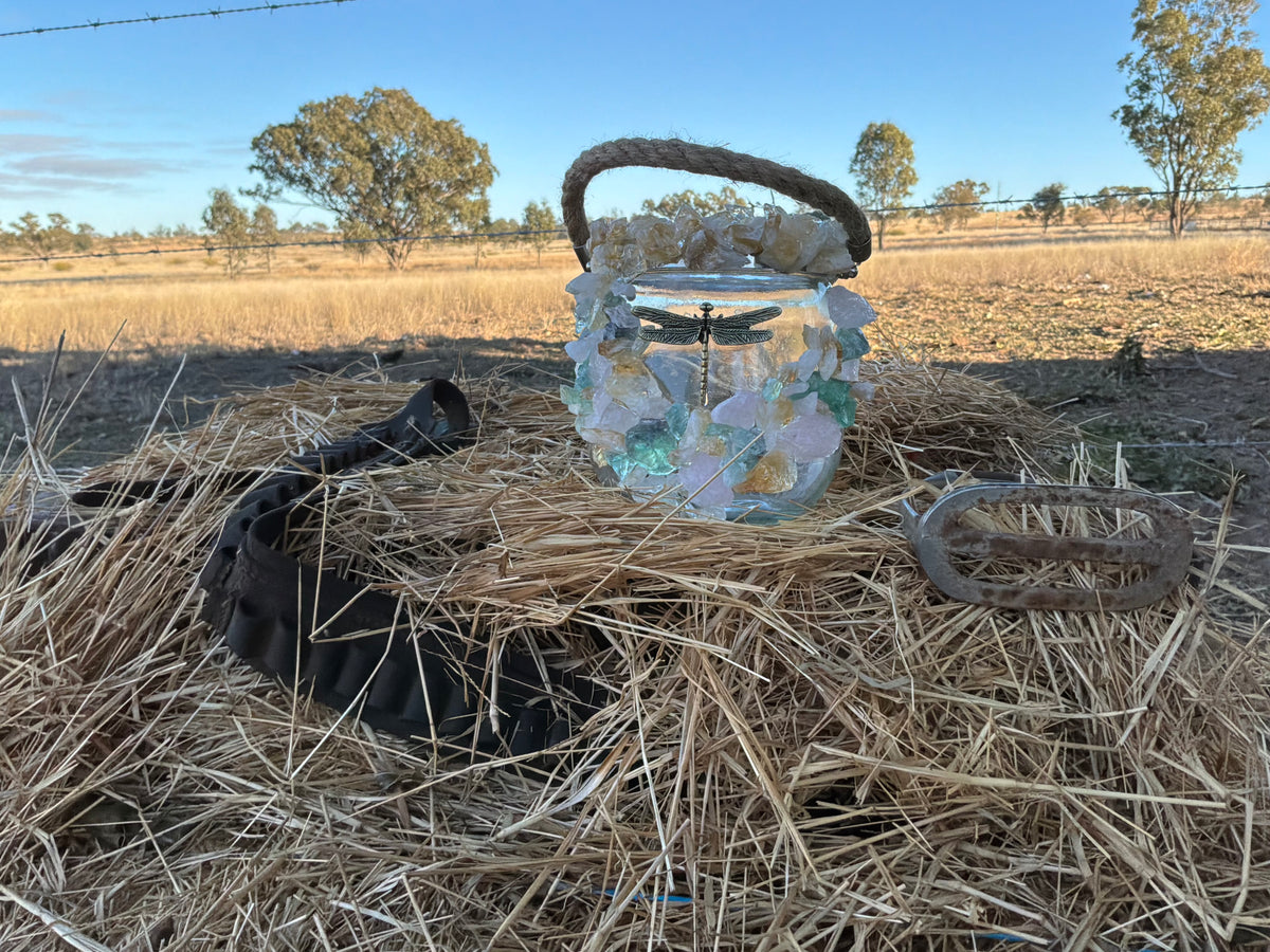 Rainbow Fluorite, Citrine and Rose Quartz Sand Wax Candle/Vase