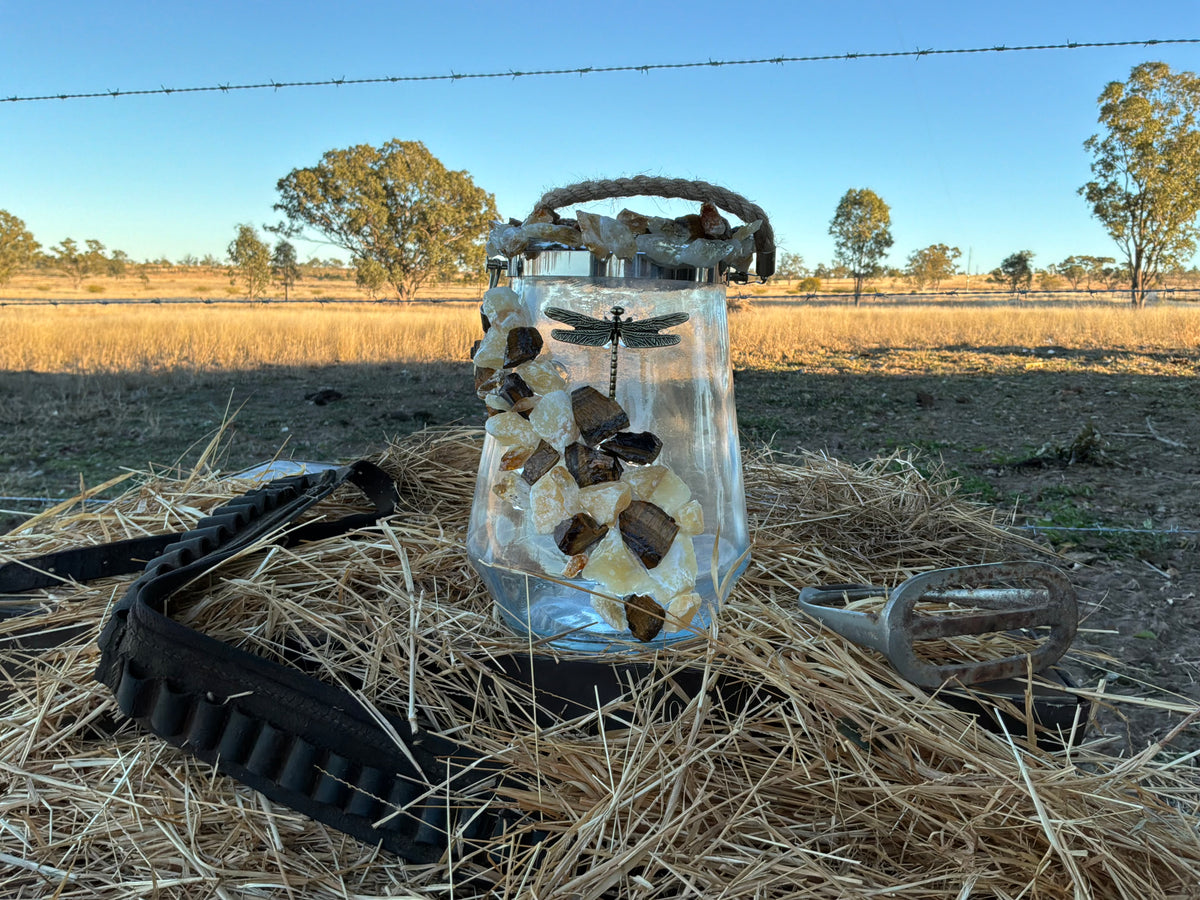 Tigers Eye, Citrine and Clear Quartz Sand Wax Candle/Vase