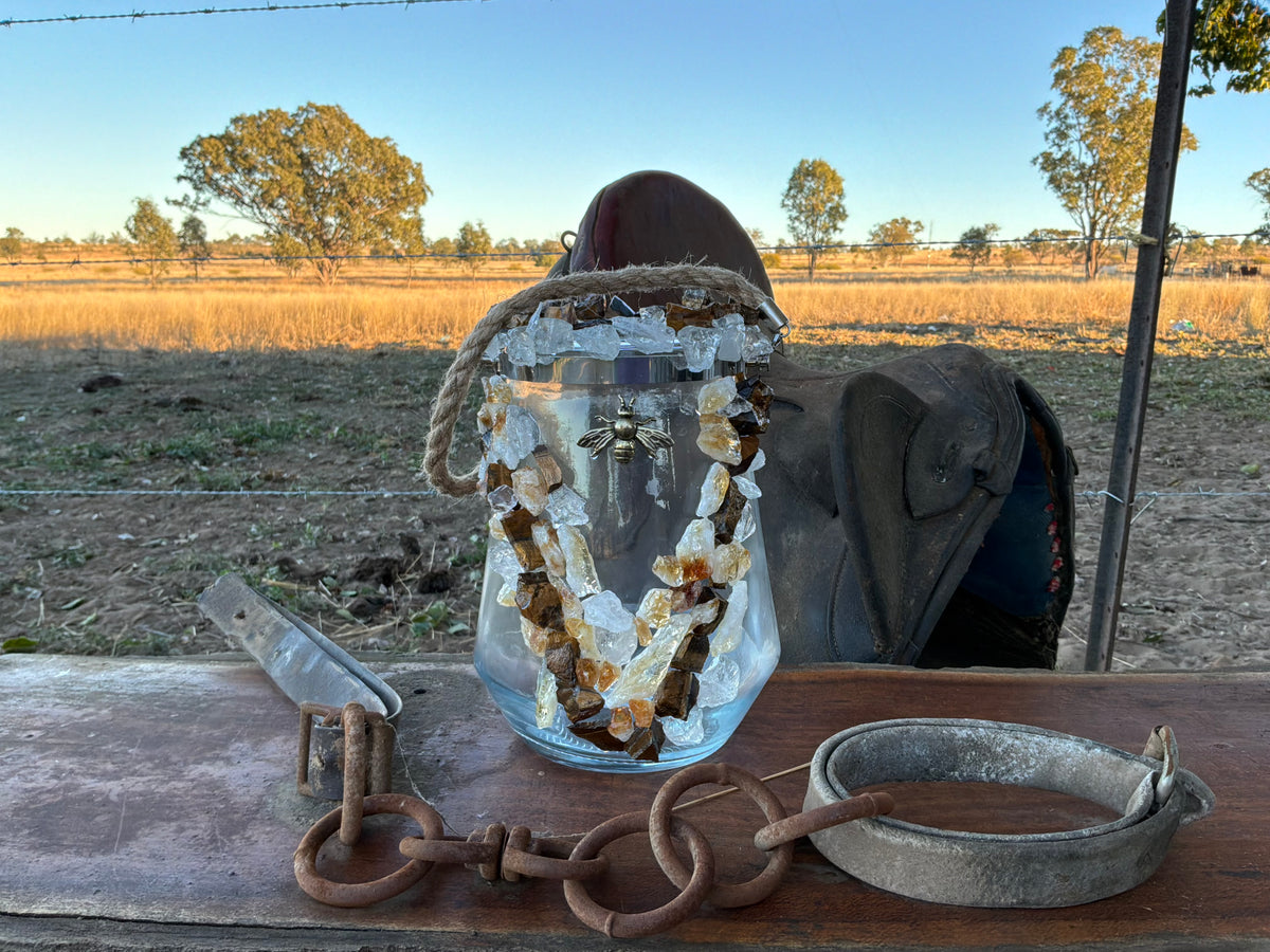 Tigers Eye, Citrine and Clear Quartz Sand Wax Candle/Vase