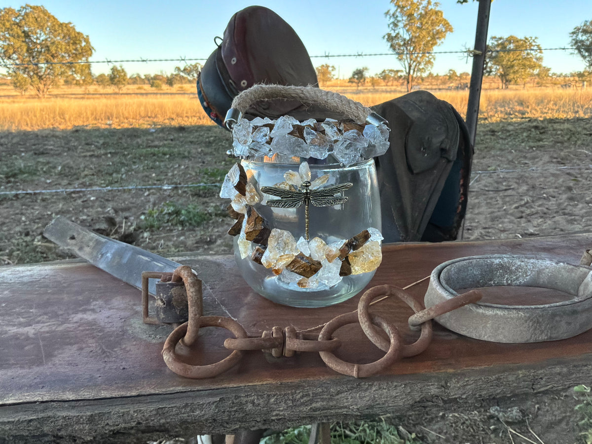 Tigers Eye, Citrine and Clear Quartz Sand Wax Candle/Vase
